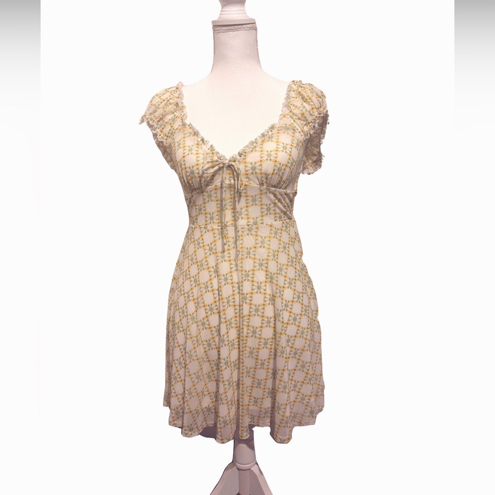 Romantic Cottagecore Floral Tie Front‎ Dress Puff Sleeve size Small